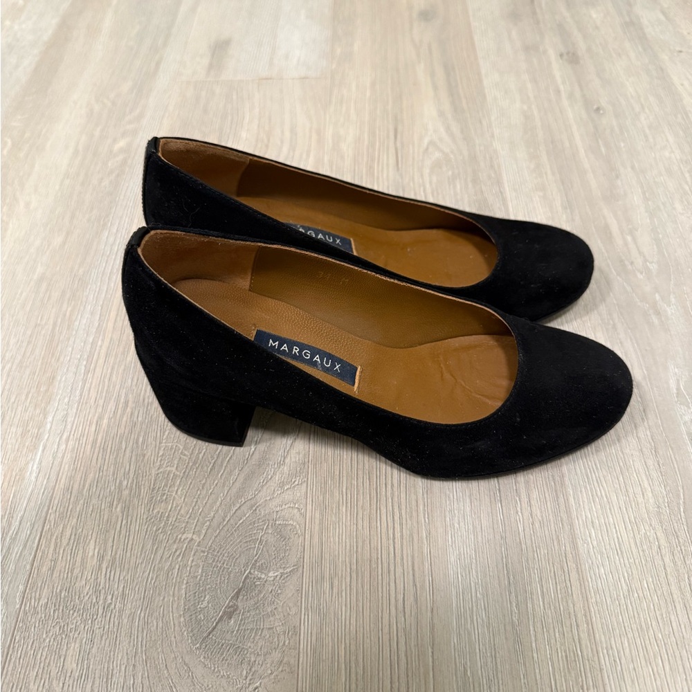 Margaux Black Suede Block Heel Pumps